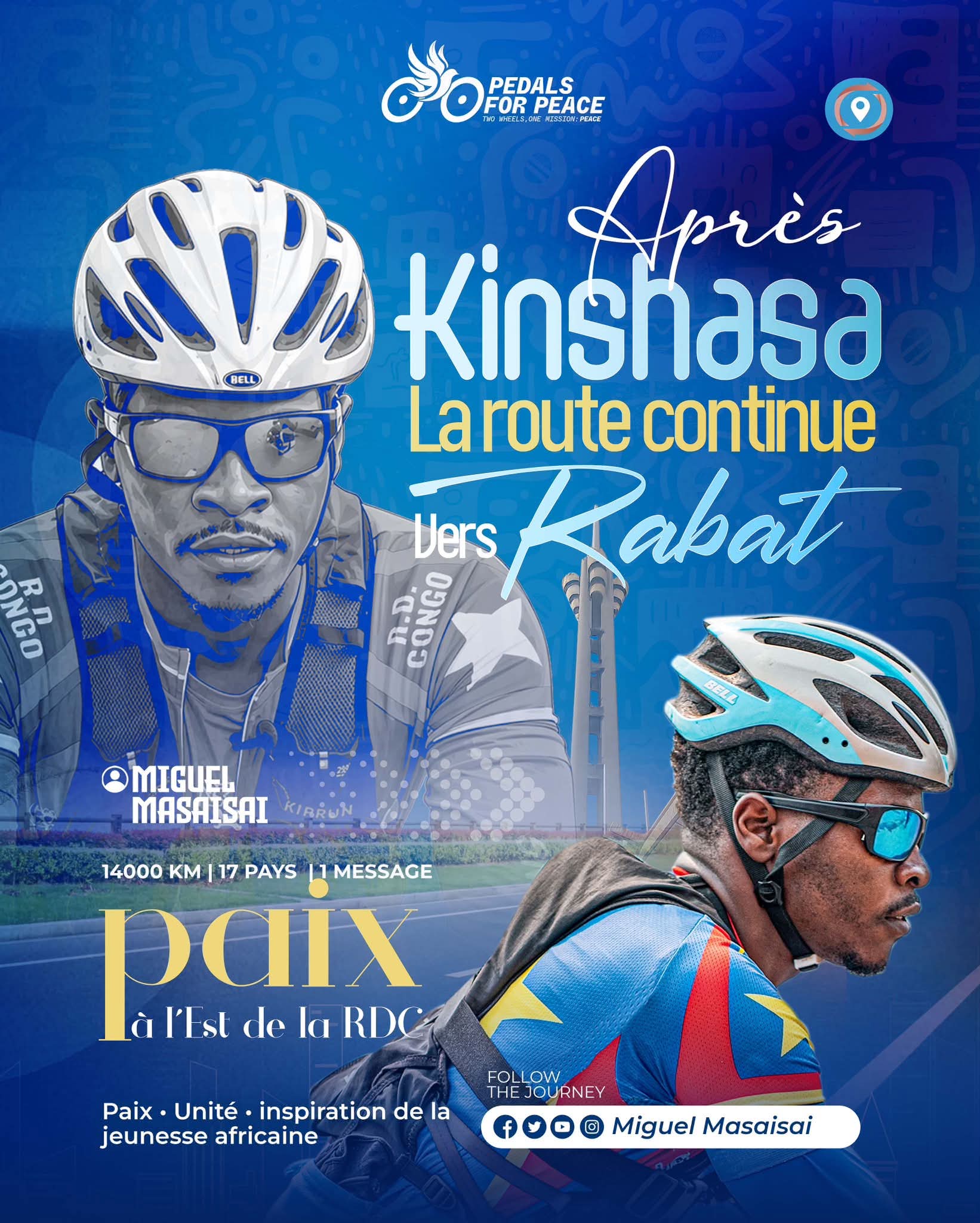 Pedals for Peace : bloqué à Kinshasa, Miguel Masaisai appelle à l’accompagnement des autorités
